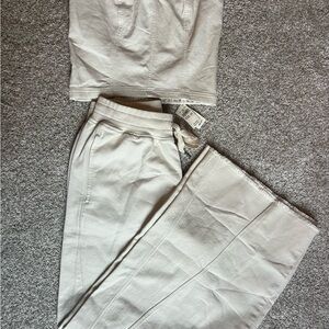 Aerie Cream Wide Leg Pants and cream crop top